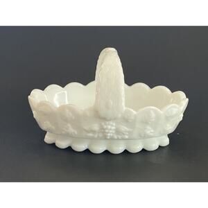 Vintage Westmoreland Milk Glass Basket Trinket Dish Grape Pattern